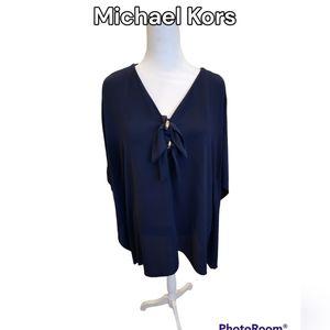 STUNNING Michael Kors Navy Tie Neck Poncho Tunic Blouse Top Sz M